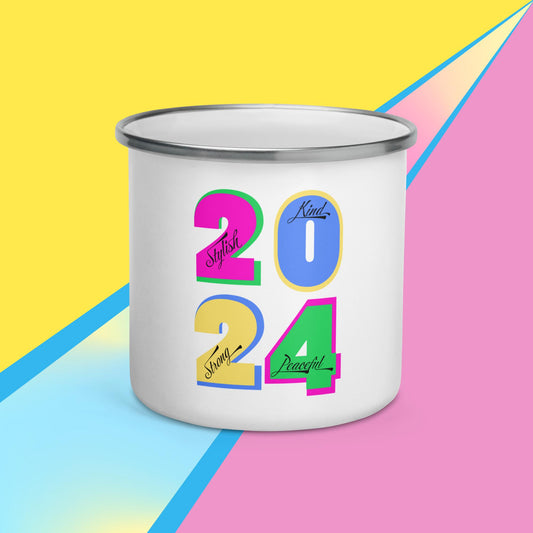 2024: Stylish, Kind, Strong, Peaceful: Enamel Mug