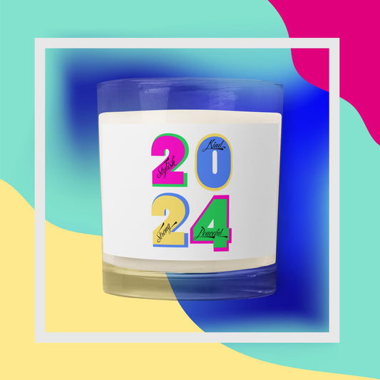 2024: Stylish, Kind, Strong, Peaceful: Glass jar soy wax candle