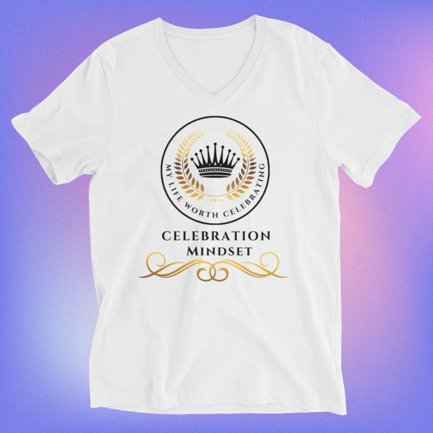 Celebration Mindset: Unisex Short Sleeve V-Neck T-Shirt