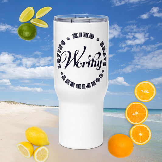 Celebration Mindset Exclusive: Worthy. Travel mug with a handle