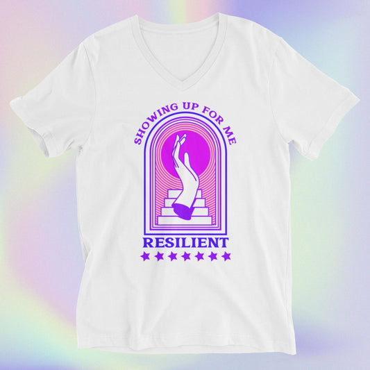 Showing Up Resilient: Unisex Short Sleeve V-Neck T-Shirt